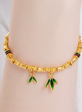 沙金保色古法珐琅滴油竹叶diy吊坠配件项链手链散珠串珠百搭饰品