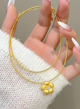 古法沙金拉丝花容悦色小金花吊坠项链女轻奢高级感简约蛇骨链饰品