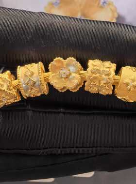 跨境热门黄金色Charme宝贝四叶心语钻运珠转运珠沙金小串珠送礼女