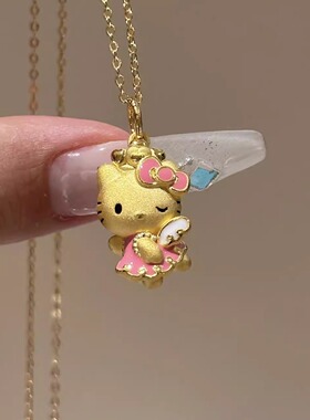 沙金饰品HelloKitty猫转运珠吊坠保色小滴溜项链吊坠蝴蝶结KT猫