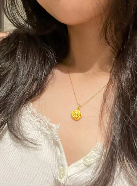 沙金玫瑰花吊坠项链女款浪漫花朵新款锁骨链送女友礼物挂坠