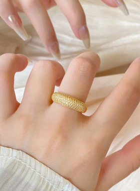 金店同款沙金满钻繁星闭口戒指满天星镶嵌点钻圈指环轻奢女食指戒