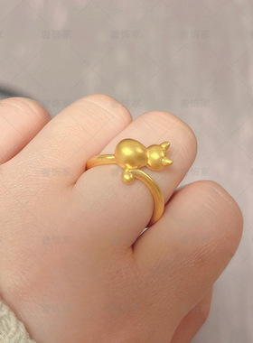 沙金简约可爱小猫戒指清新猫咪指环小猫咪戒指黄金色个性diy饰品