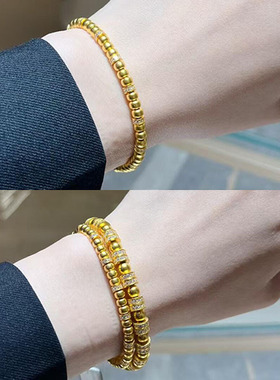 沙金莫桑钻桶珠手链轻奢高级感黄金色手串复古精致配饰品送女友