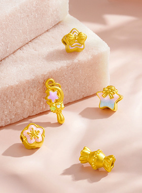 甜美童话蝴蝶结魔法仙女棒沙金转运珠仿黄金吊坠diy配件女