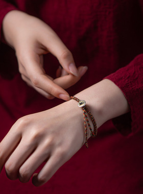 S925银本命佛五彩绳红绳手链藏式九乘金刚结手工编织手绳五色线串