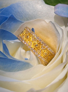 黄金色轻奢十字金刚杵戒指点钻锆石沙金保色指环女配饰送礼