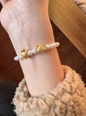 沙金手链宝宝本命年龙年生肖小黄金色龙转运珠沙金小串珠配饰