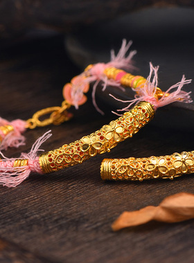 保色沙金花丝桃花弯管手牌转运路路通手链女花朵手镯半镯送礼配饰