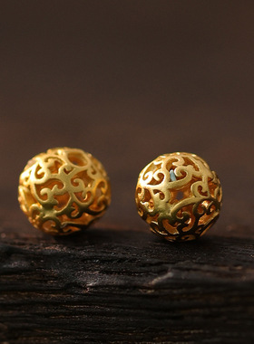 沙金镶彩宝锆石跑环镂空祥云隔珠diy手链手串项链隔片首饰品配件