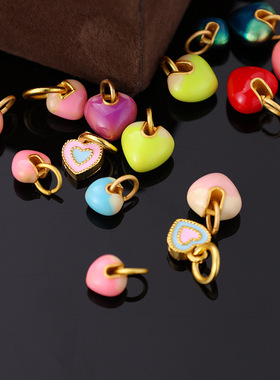 沙金珐琅彩爱心吊坠手链项链diy饰品高温烧蓝桃心提溜配件