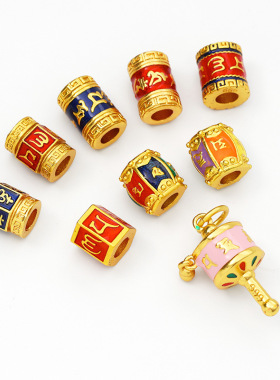 新款黄金色六字真言系列吊坠桶珠转运珠沙金小串珠手链女饰品