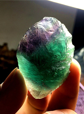天然水晶毛料蓝绿色彩虹萤石情侣