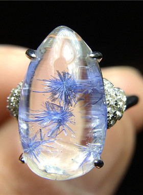 天然蓝发晶吊坠戒指原石