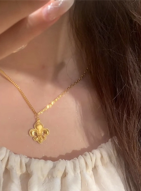 拉丝金灿灿的鸢尾花吊坠AB链女