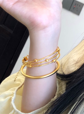 5G硬金三层碎碎金转运珠手镯女