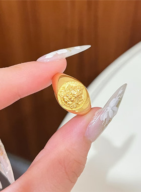 雕刻招财黄财神印章戒指男女同款