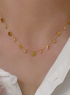 5D硬金工艺片片珠流苏项链女