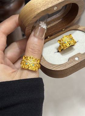 复古点钻璃龙兽面戒指女仿黄金色