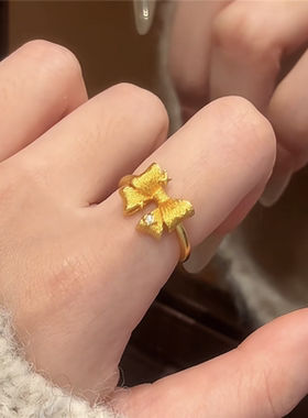 古法星星点钻拉丝蝴蝶结戒指女