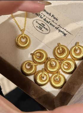 沙金不掉色拉丝金坨坨吊坠项链女复古高级感锁骨链精致百搭毛衣链