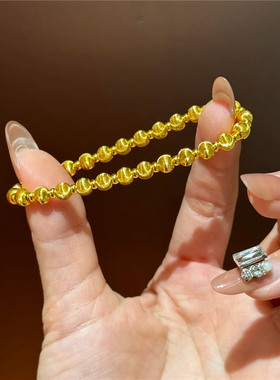 洗澡可带~仿真黄金色爆闪拉丝猫眼珠手串女弹力绳沙金转运珠手饰