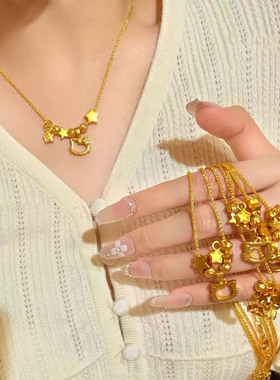 999黄金色许愿星星kt凯蒂猫项链