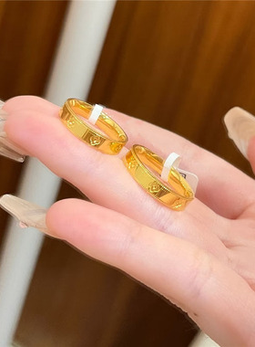 古法沙金色好寓意万花筒情侣戒指男女同款轻奢幸运四叶草对戒指环