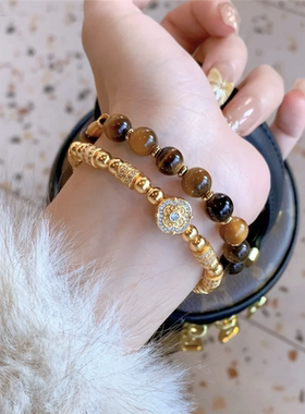 沙金镶嵌点钻人生四美金珠手链女