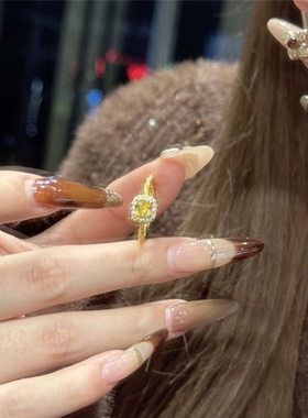 仿真黄金超闪黄钻小方糖戒指女