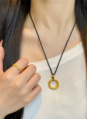 磨砂雕刻卷草纹平安扣吊坠项链女