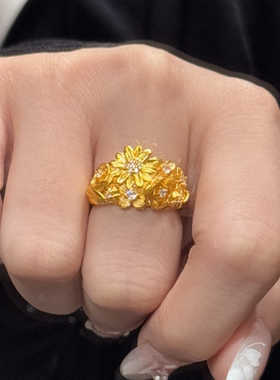 镶嵌点钻一路繁花锦簇戒指女