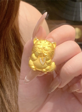 沙金点钻金铲子小福猫吊坠项链女