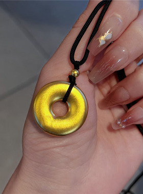 古法999沙金素圈平安扣吊坠项链男女同款黑色编织绳可调节毛衣链