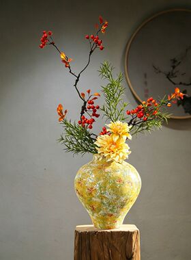 新中式复古陶瓷花瓶客厅茶室酒店玄关装饰品禅意东方美学插花摆件