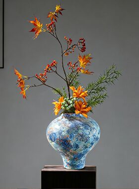 新宋代美学陶瓷花瓶侘寂风中式禅意摆件民宿酒店玄关花艺家居装饰