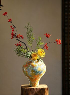禅意复古陶瓷花瓶摆件新中式宋代美学侘寂风酒店民宿玄关家居装饰
