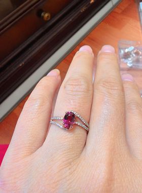 925银镀玫瑰金镶嵌天然碧玺戒指女款时尚百搭指环群镶红宝石戒指