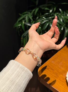 双A天然白水晶手链鸽子蛋随型手链白水晶碧玺不规原创设计手链