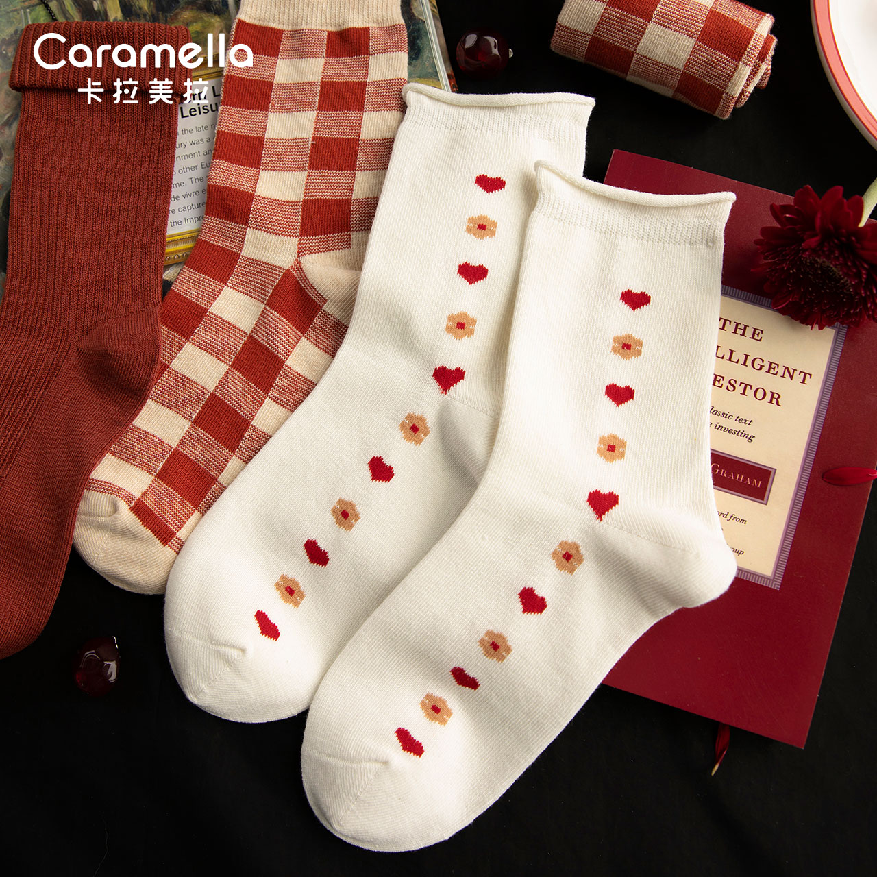 caramella服饰旗舰店caramella袜子女秋冬季女ins潮流可爱日系学生中长筒网红爱心棉袜0