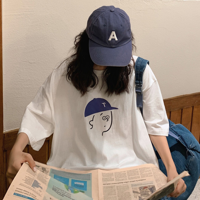 Hiphop pure cotton mm large size women's ins short-sleeved T-shirt