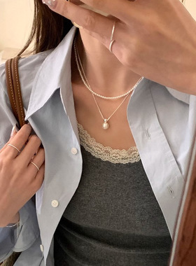 小众设计感s925纯银双层珍珠项链女轻奢小众高级感锁骨链叠戴颈链
