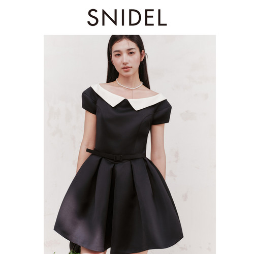 SNIDEL2026春夏新品气质赫本风翻领腰带收腰短款连衣裙SWFO261303 - 图1