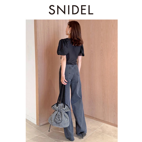 SNIDEL春夏款优雅泡泡袖蕾丝刺绣钩花衬衫上衣SWFB252110 - 图3