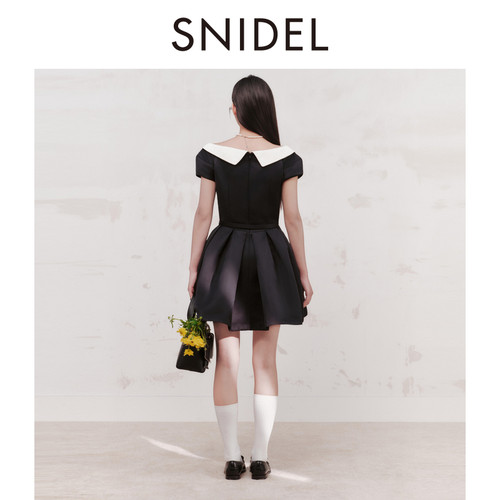 SNIDEL2026春夏新品气质赫本风翻领腰带收腰短款连衣裙SWFO261303 - 图3