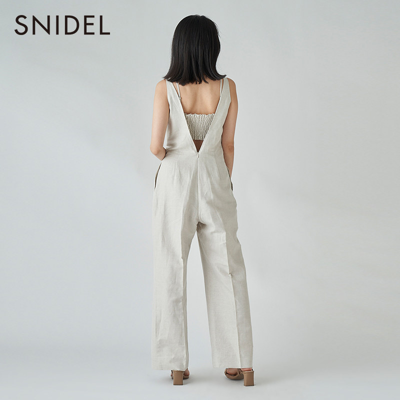 SNIDEL2022春夏款优雅气质纯色无袖V领露背连衣裤SWFO224017_虎窝淘