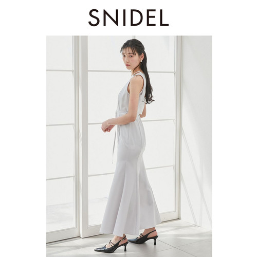SNIDEL2025秋冬新品简约露背腰带收腰无袖鱼尾连衣裙SWFO254016 - 图2