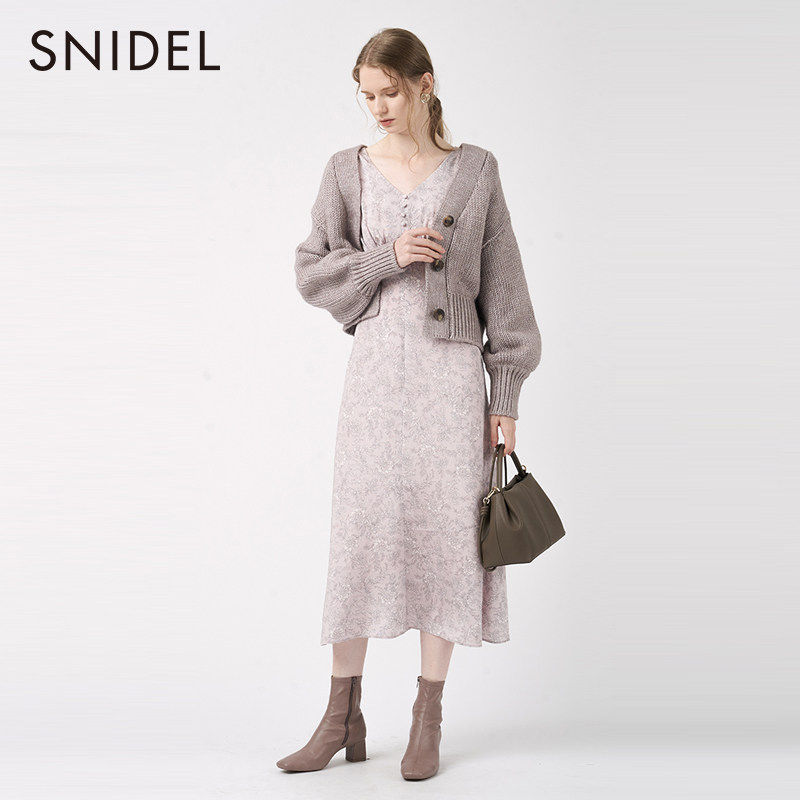 snidel秋冬甜美v领单排扣落肩开衫_初上市 