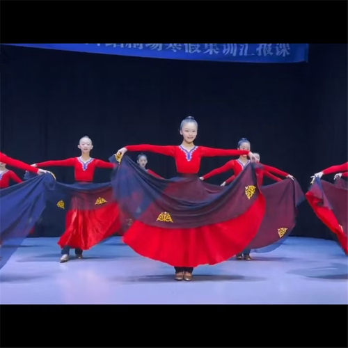 新疆舞维吾尔族演出服女儿童舞蹈服蒙古飘逸大摆裙练功服艺考裙子 - 图3