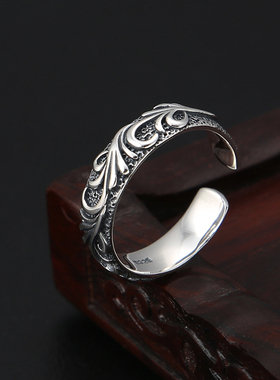 唐草简约戒指纯银复古风格情侣